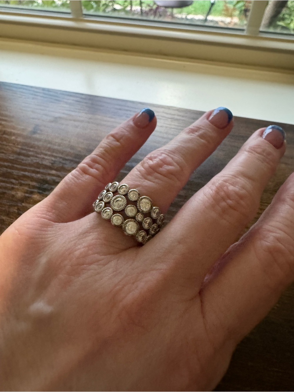 Sterling Silver Cubic Zirconia Wide Band Statement Ring Size 7.5